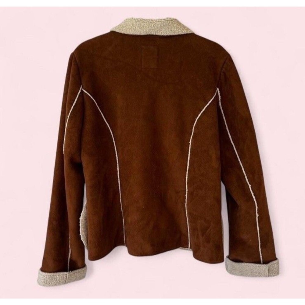 Old Navy brown suede like jacket w/ white stitching and faux fur interior Size L - Picture 2 of 6